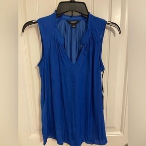 SLEEVELESS V-NECK SIMPLY VERA VERAWANG XS BLOUSE GORGEOUS BLUE GATHERING ACCENTS